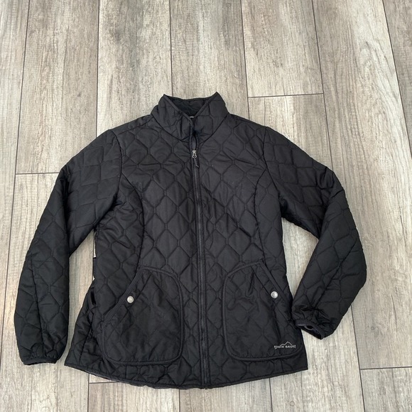 Eddie Bauer Quilted Jacket Snap Pockets Lightweight Coat Black Size M - Picture 2 of 12